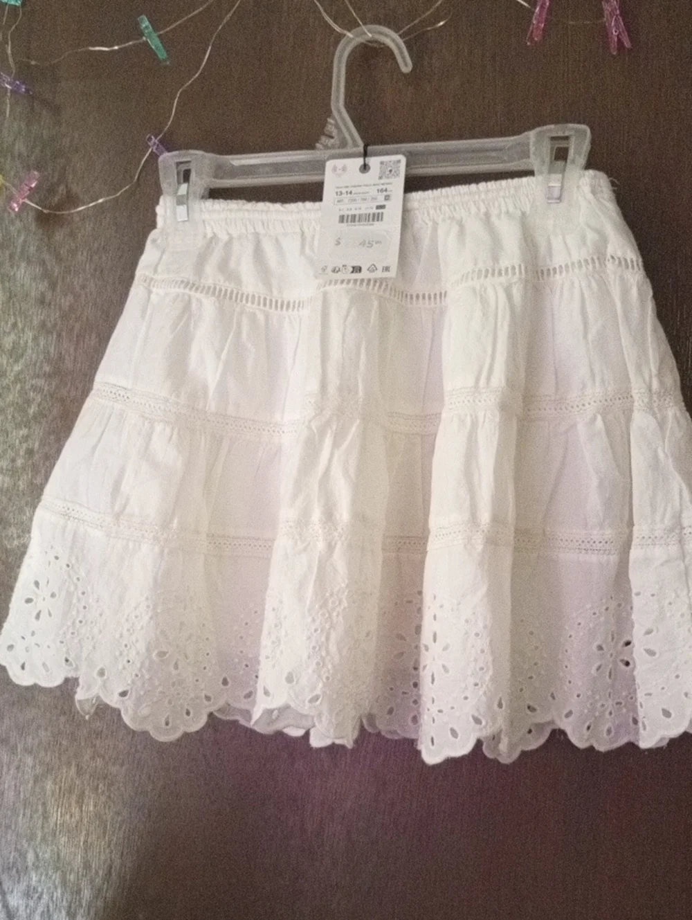 Zara White Eyelet Tiered Skirt with Scalloped Hem#FREE TOP